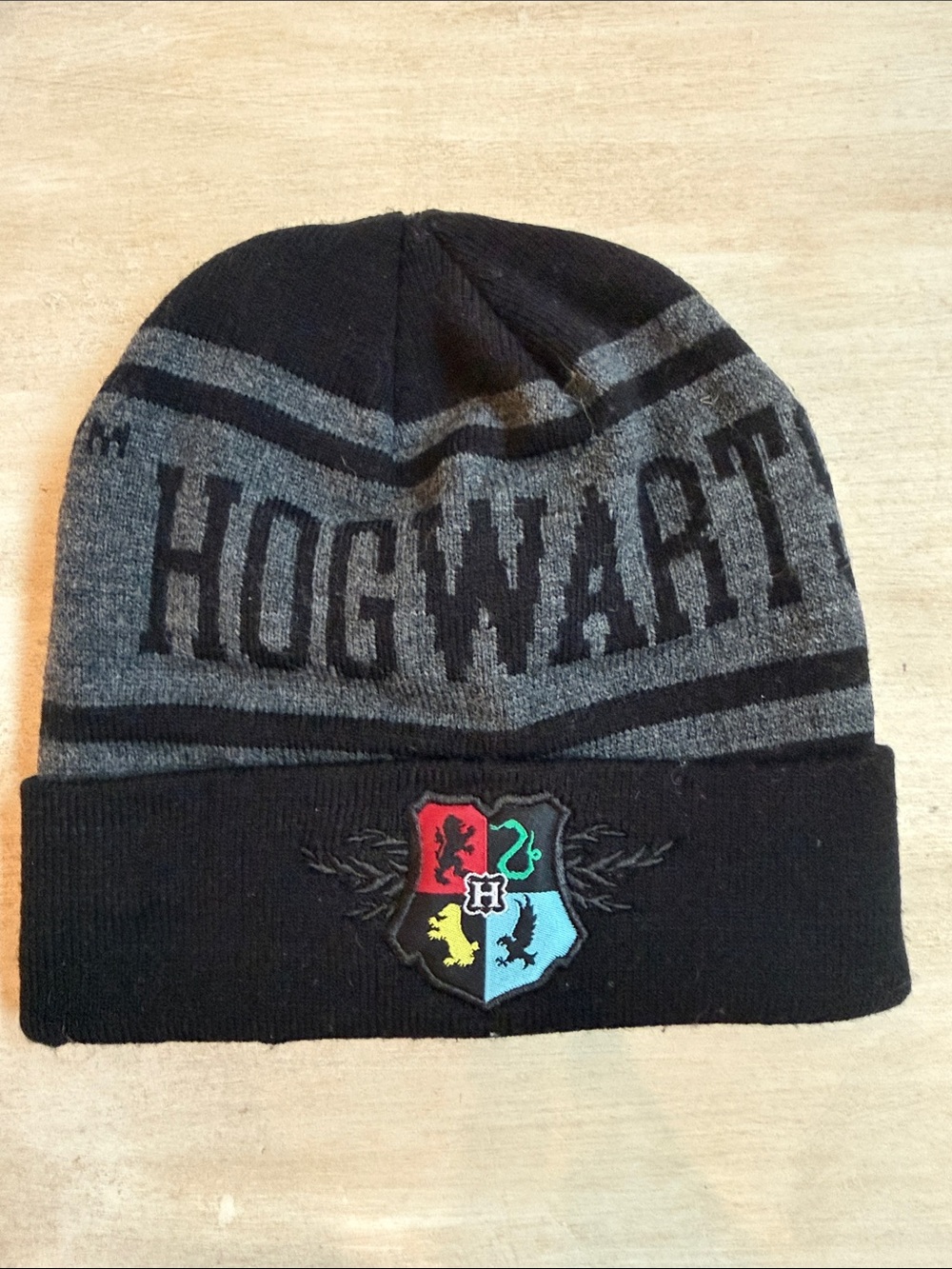 Black and Gray Kids Hogwarts Knit Beanie Hat